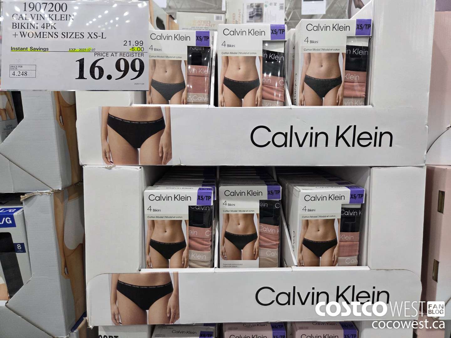 1907200 CALVIN KLEIN BIKINI 4PK WOMENS SIZES XS&S ($5.00 INSTANT SAVINGS EXPIRES ON 2025-12-07) $16.99