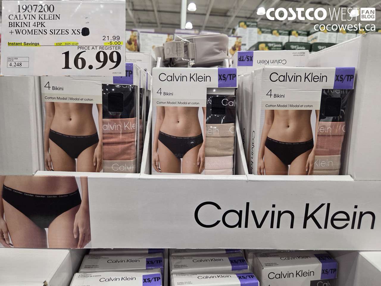 1907200 CALVIN KLEIN BIKINI 4PK WOMENS SIZES XS&S ($5.00 INSTANT SAVINGS EXPIRES ON 2025-12-07) $16.99