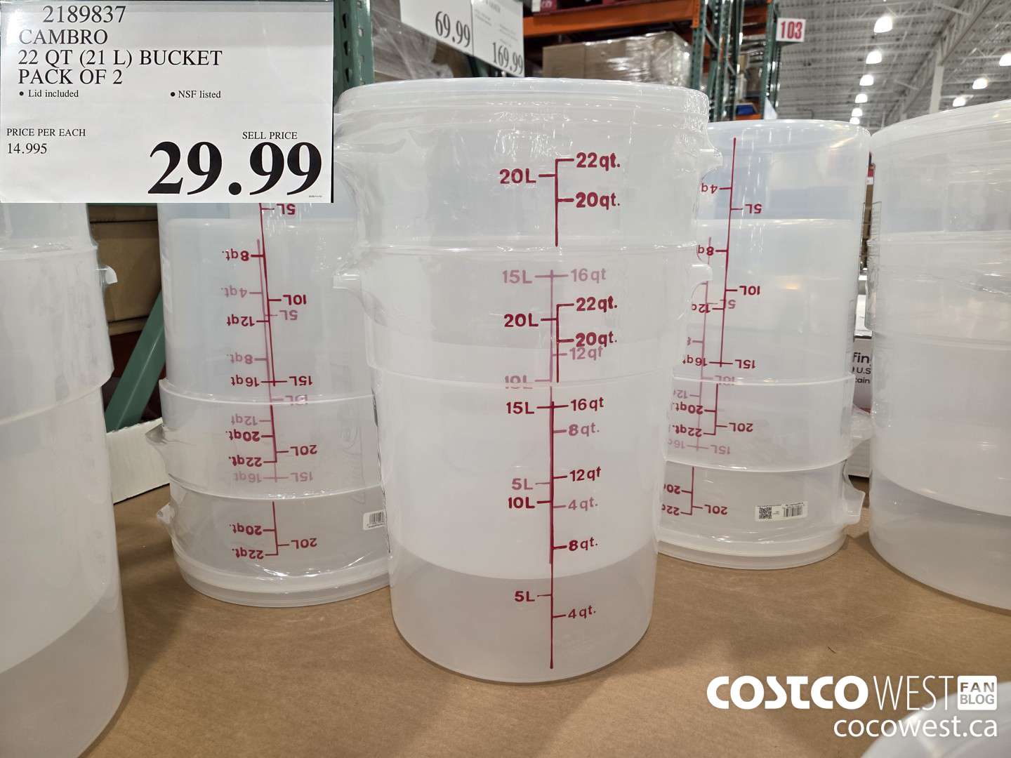 2189837 CAMBRO 22 QT (21 L) BUCKET PACK OF 2 $29.99