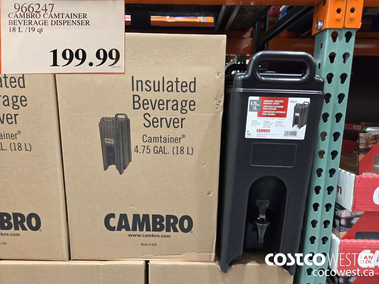 966247 CAMBRO CAMTAINER BEVERAGE DISPENSER 18 L /19 at $199.99
