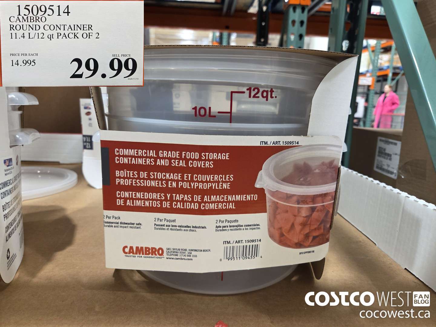 1509514 CAMBRO ROUND CONTAINERS WITH LIDS PACK OF 2 $29.99