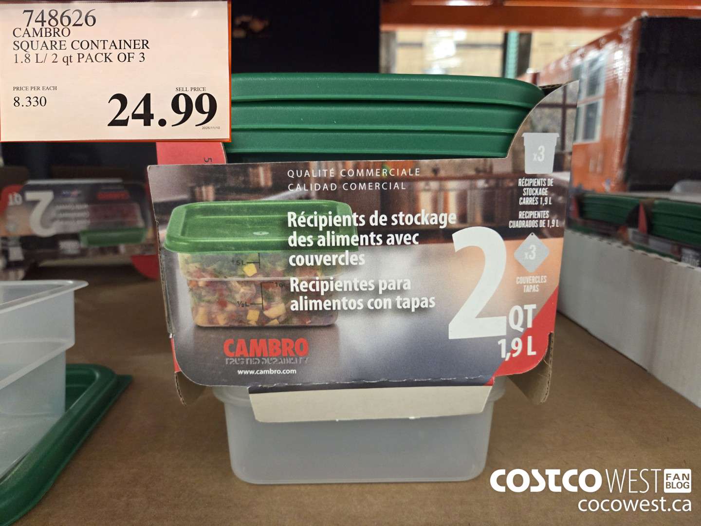 748626 CAMBRO SQUARE CONTAINER 1.8 L/ 2 gt PACK OF 3 $24.99