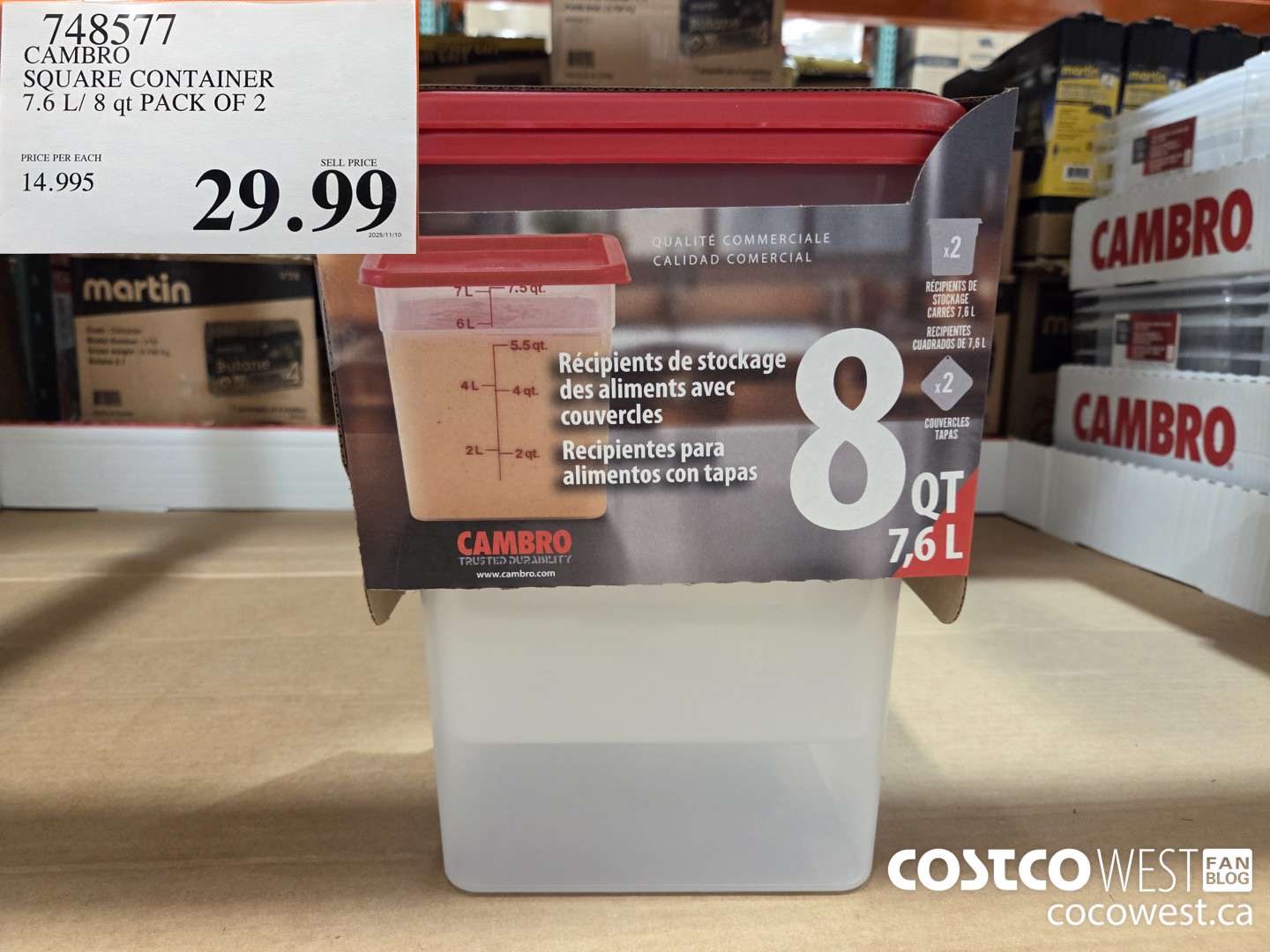 748577 CAMBRO SQUARE CONTAINER 7.6 L/ 8 qt PACK OF 2 $29.99