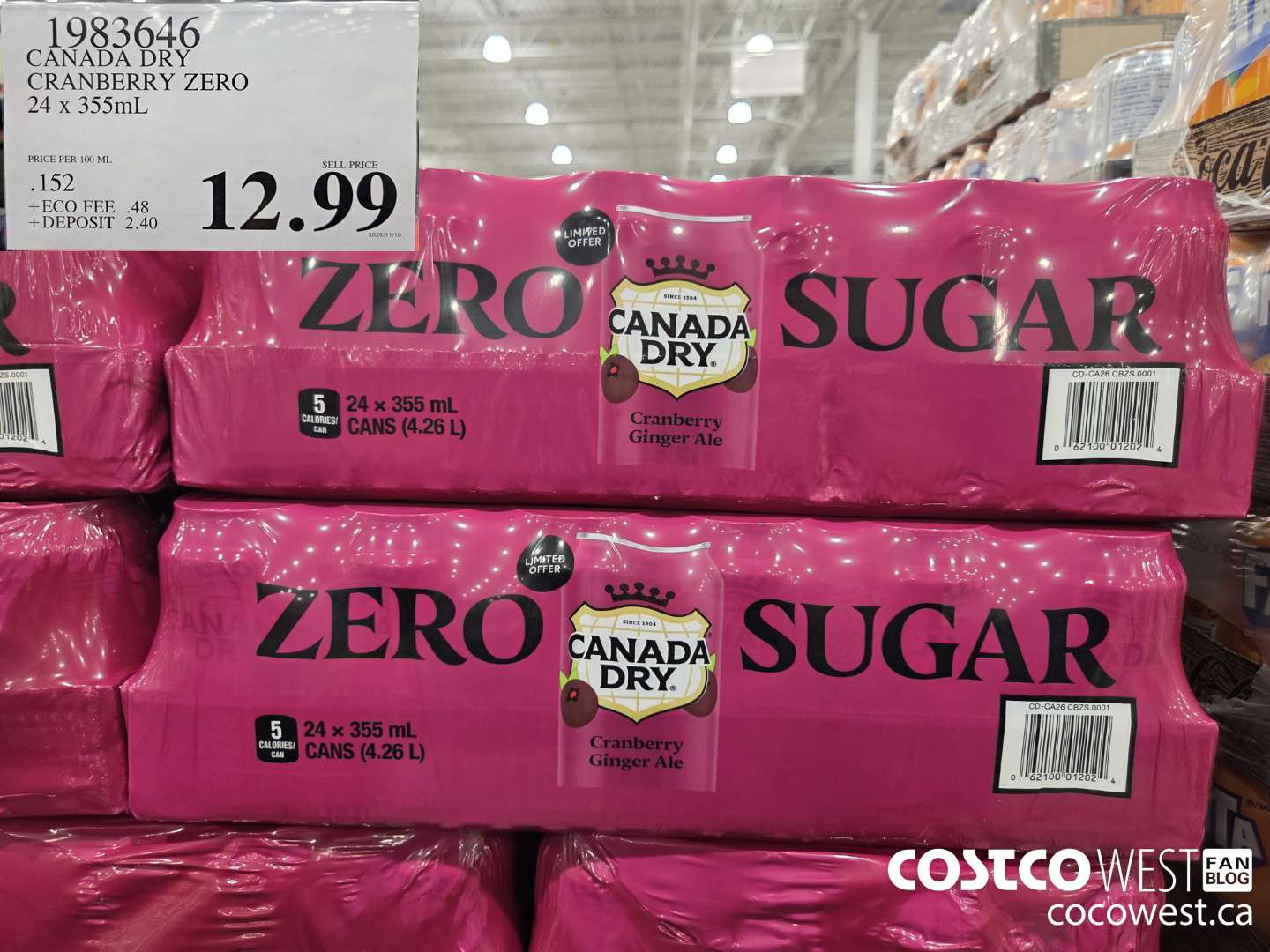 1983646 CANADA DRY CRANBERRY ZERO 24 x 355mL $12.99