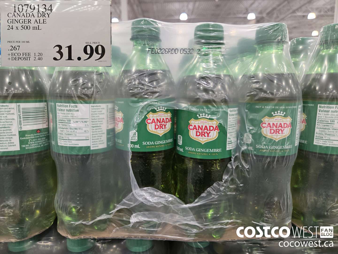 1079134 CANADA DRY GINGER ALE 24 x 500 mL $31.99