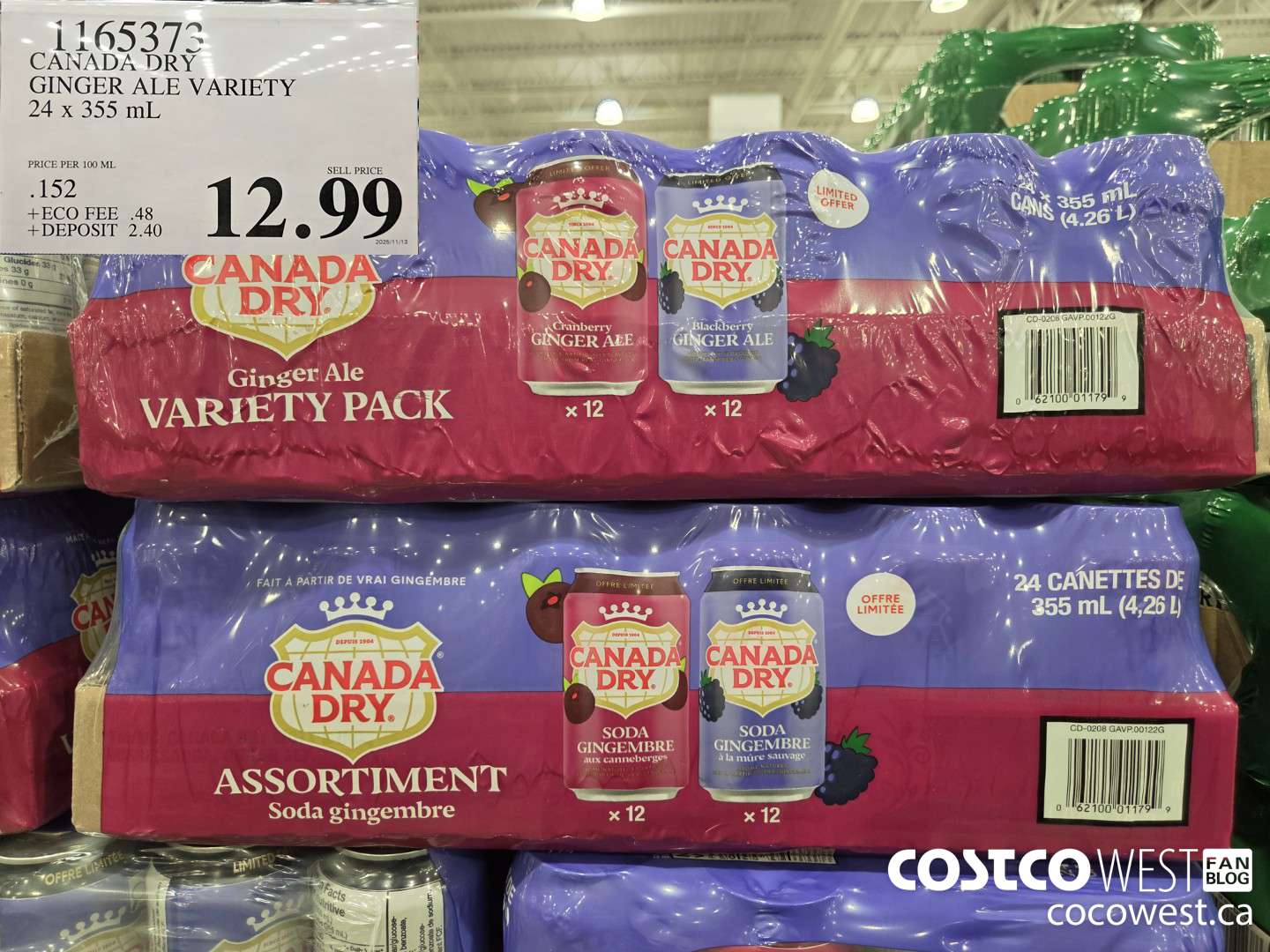 1165373 CANADA DRY GINGER ALE VARIETY 24 x 355 mL $12.99