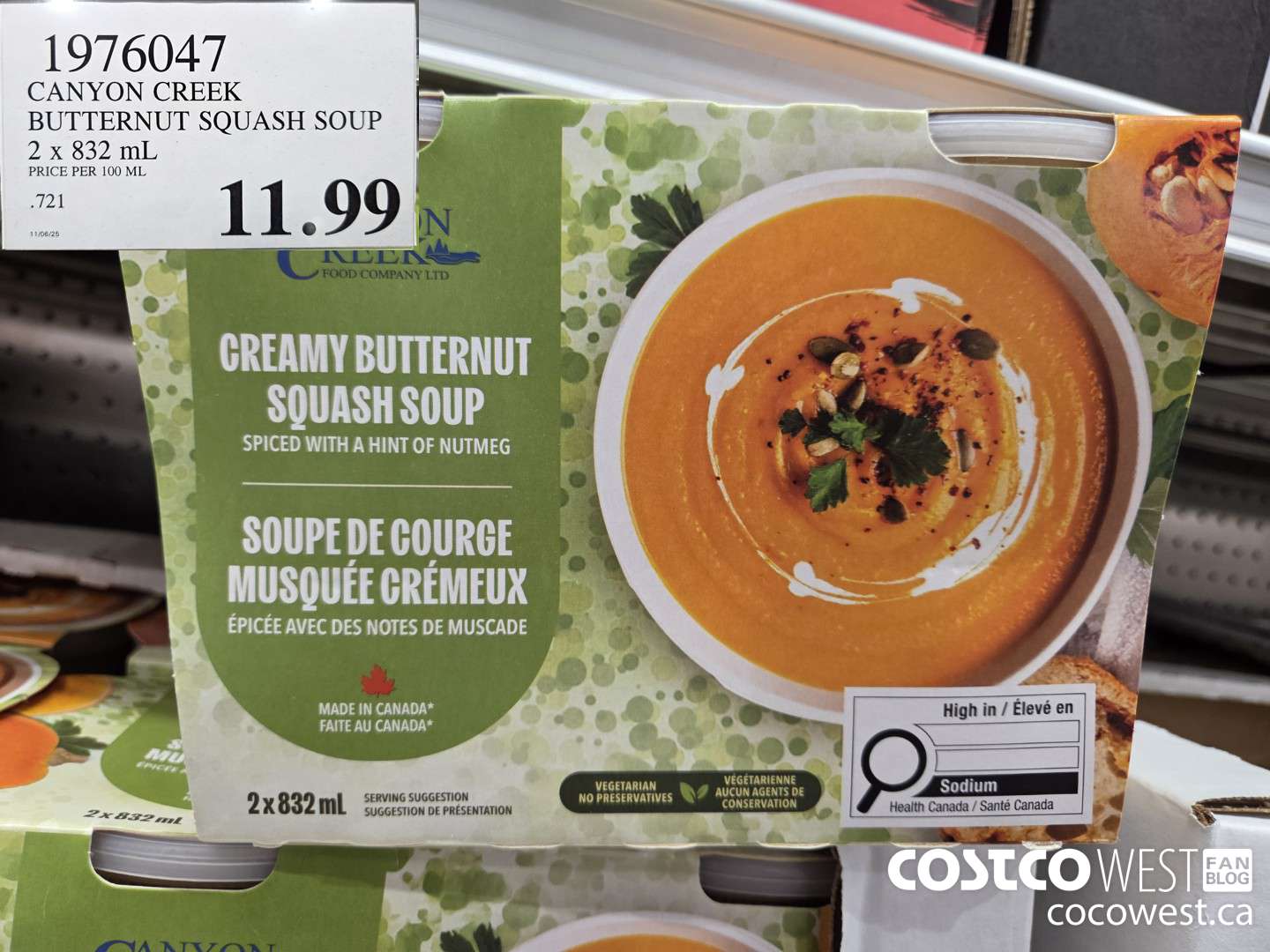 1976047 CANYON CREEK BUTTERNUT SQUASH SOUP 2 x 823 mL $11.99