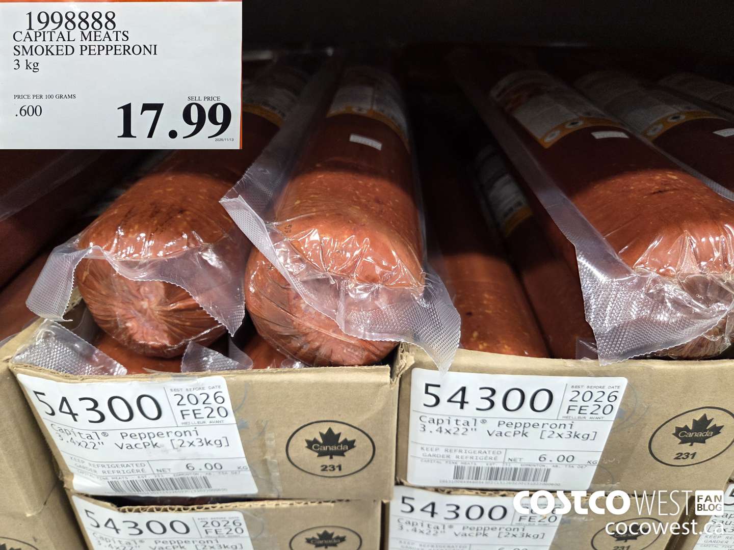 1998888 CAPITAL MEATS SMOKED PEPPERONI 3 kg $17.99