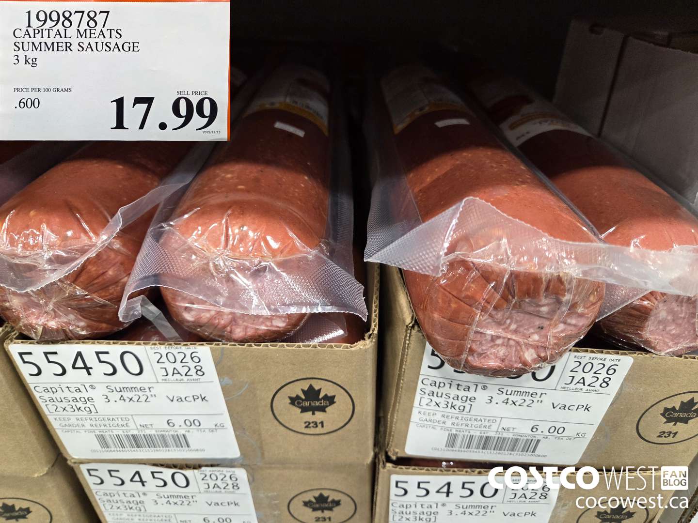 1998787 CAPITAL MEATS SUMMER SAUSAGE 3 kg $17.99
