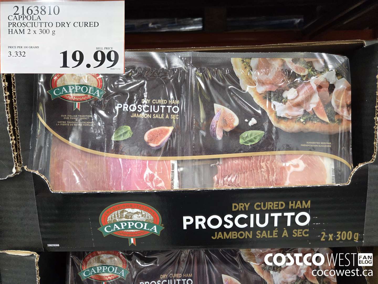 2163810 CAPPOLA PROSCIUTTO DRY CURED HAM 2 X 300 G $19.99