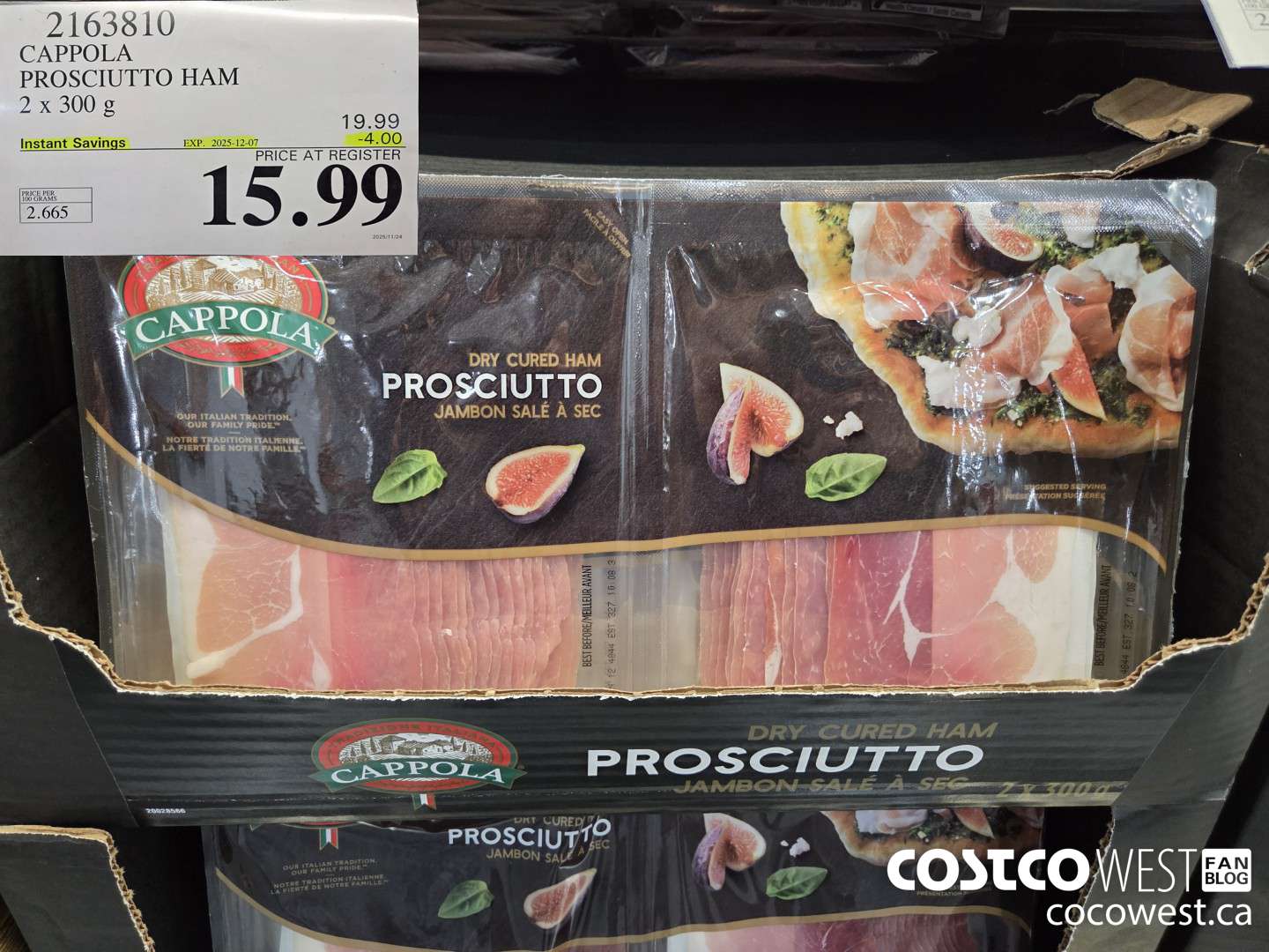 2163810 CAPPOLA PROSCIUTTO DRY CURED HAM 2 X 300 G ($4.00 INSTANT SAVINGS EXPIRES ON 2025-12-07) $15.99