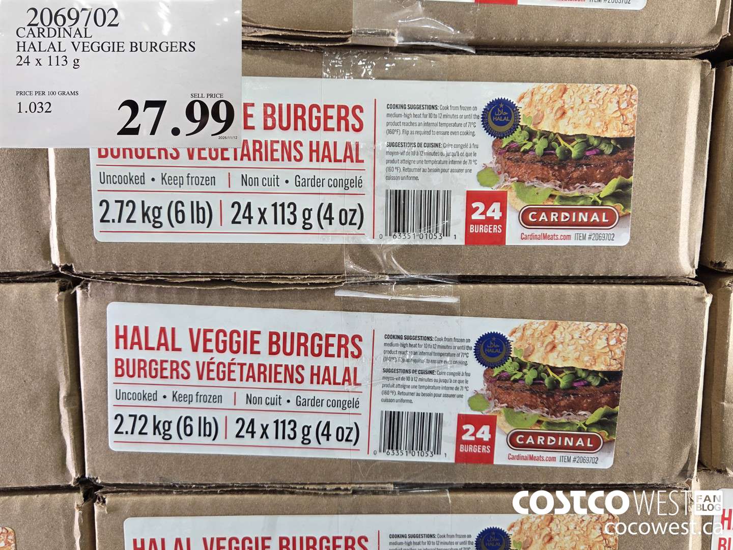 2069702 CARDIN HALAL VEGGIE BURGERS 24 x 113 g $27.99