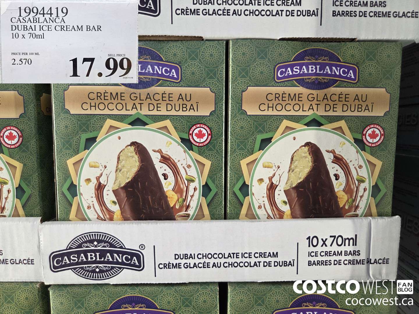 1994419 CASABLANCA DUBAI ICE CREAM BAR 10 x 70ml $17.99