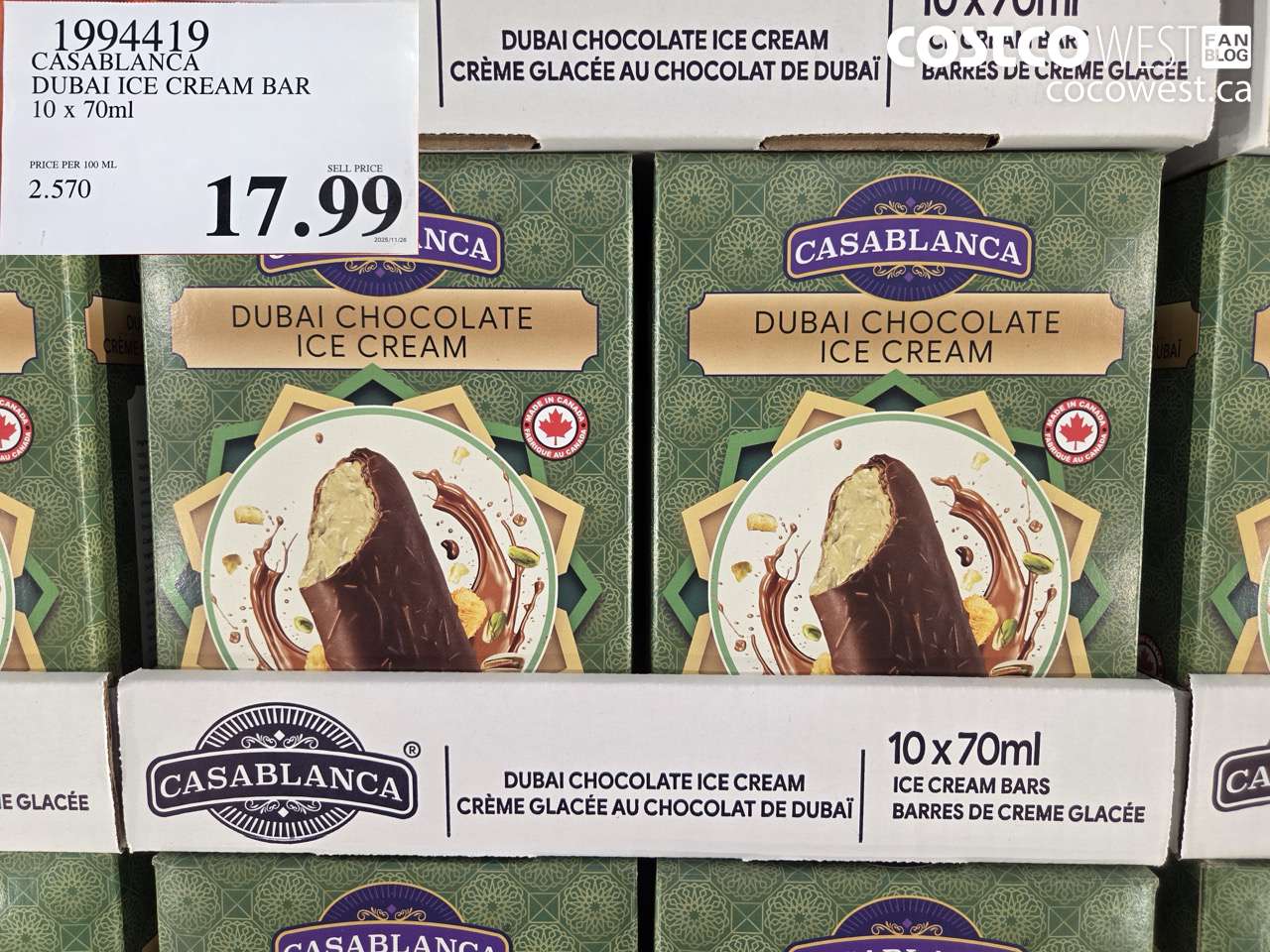 1994419 CASABLANCA DUBAI ICE CREAM BAR 10 x 70ml $17.99