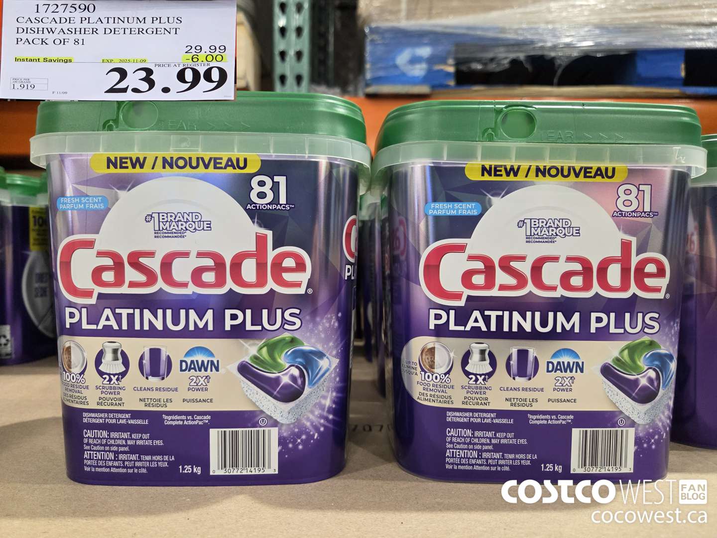1727590 CASCADE PLATINUM PLUS DISHWASHER DETERGENT 81 TABS ($6.00 INSTANT SAVINGS EXPIRES ON 2025-11-09) $23.99