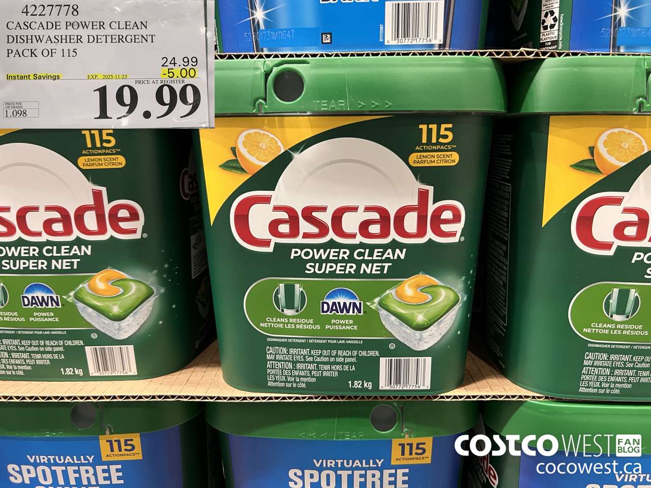 4227778 CASCADE POWER CLEAN DISHWASHER DETERGENT 115 COUNT ($5.00 INSTANT SAVINGS EXPIRES ON 2025-11-23) $19.99