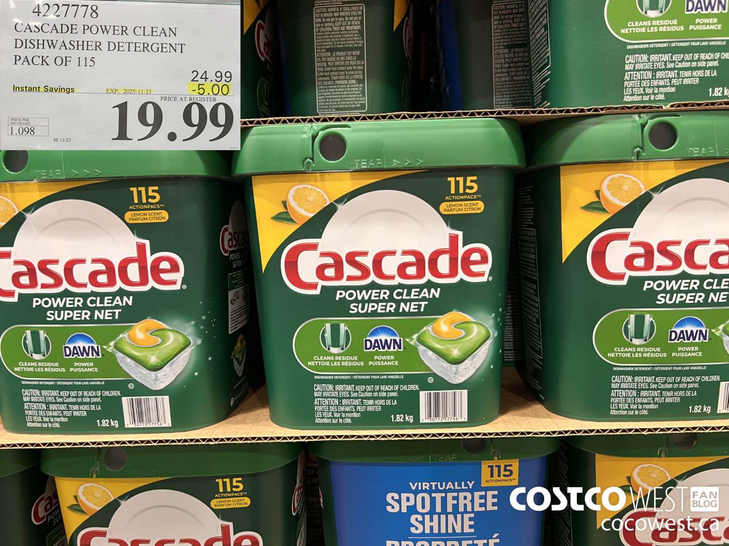 4227778 CASCADE POWER CLEAN DISHWASHER DETERGENT 115 COUNT ($5.00 INSTANT SAVINGS EXPIRES ON 2025-11-23) $19.99