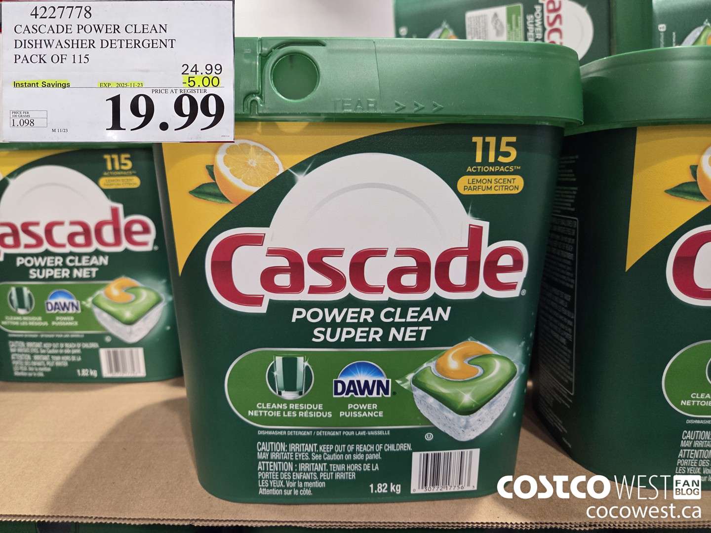 4227778 CASCADE POWER CLEAN DISHWASHER DETERGENT 115 COUNT ($5.00 INSTANT SAVINGS EXPIRES ON 2025-11-23) $19.99