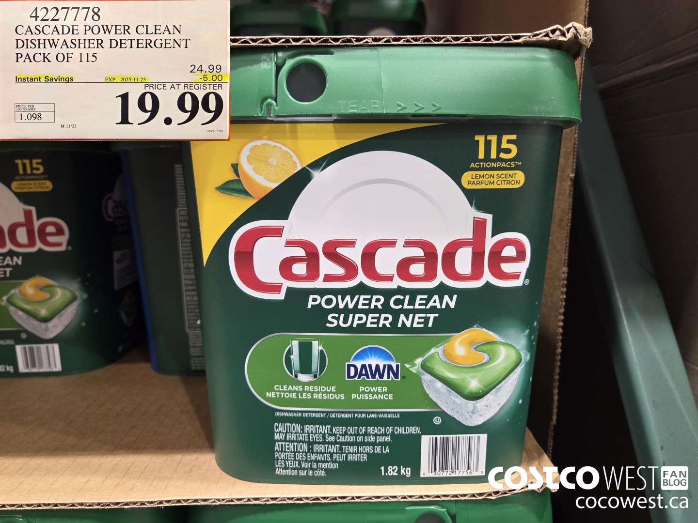 4227778 CASCADE POWER CLEAN DISHWASHER DETERGENT 115 COUNT ($5.00 INSTANT SAVINGS EXPIRES ON 2025-11-23) $19.99