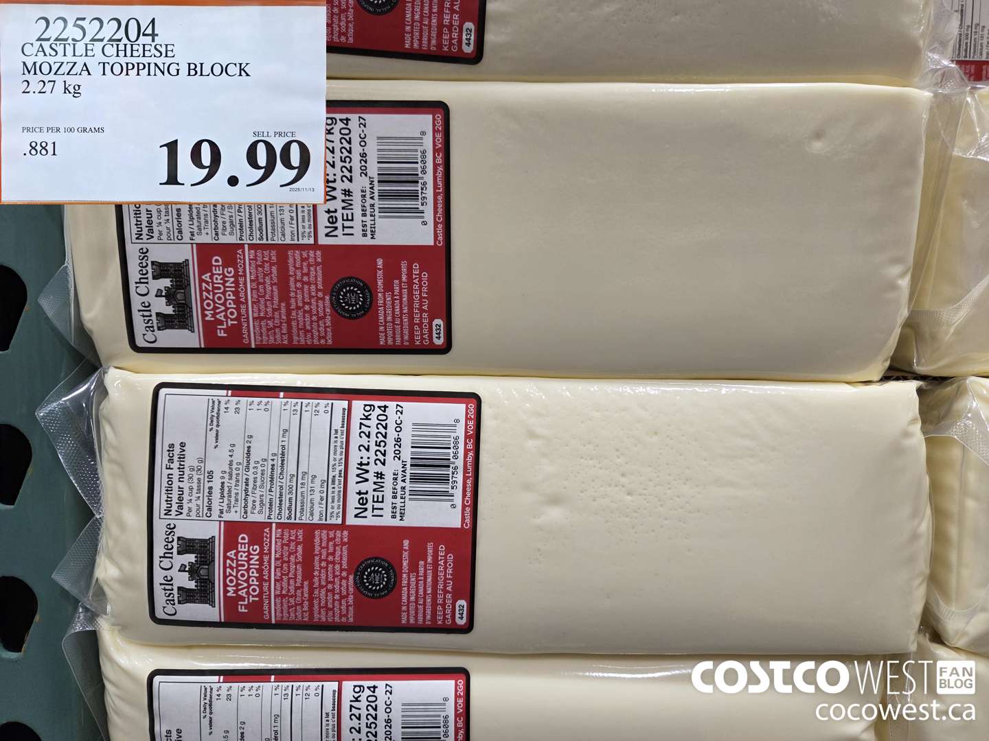 2252204 CASTLE CHEESE MOZZA TOPPING BLOCK 2.27 kg $19.99