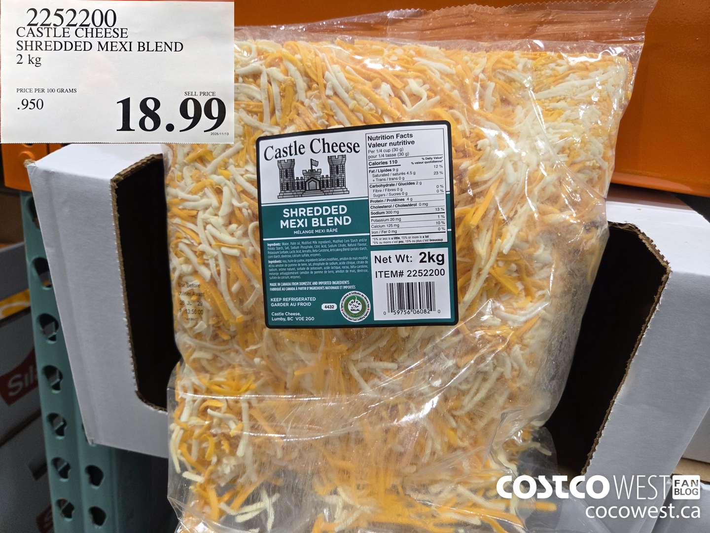 2252200 CASTLE CHEESE SHREDDED MEXI BLEND 2 kg $18.99