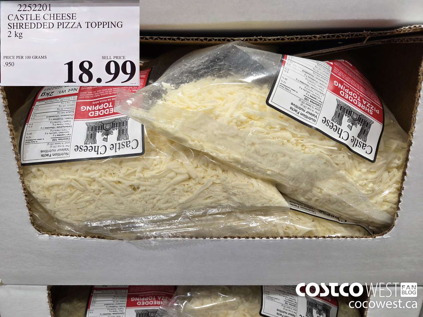 2252201 CASTLE CHEESE SHREDDED PIZZA TOPPING 2 kg $18.99