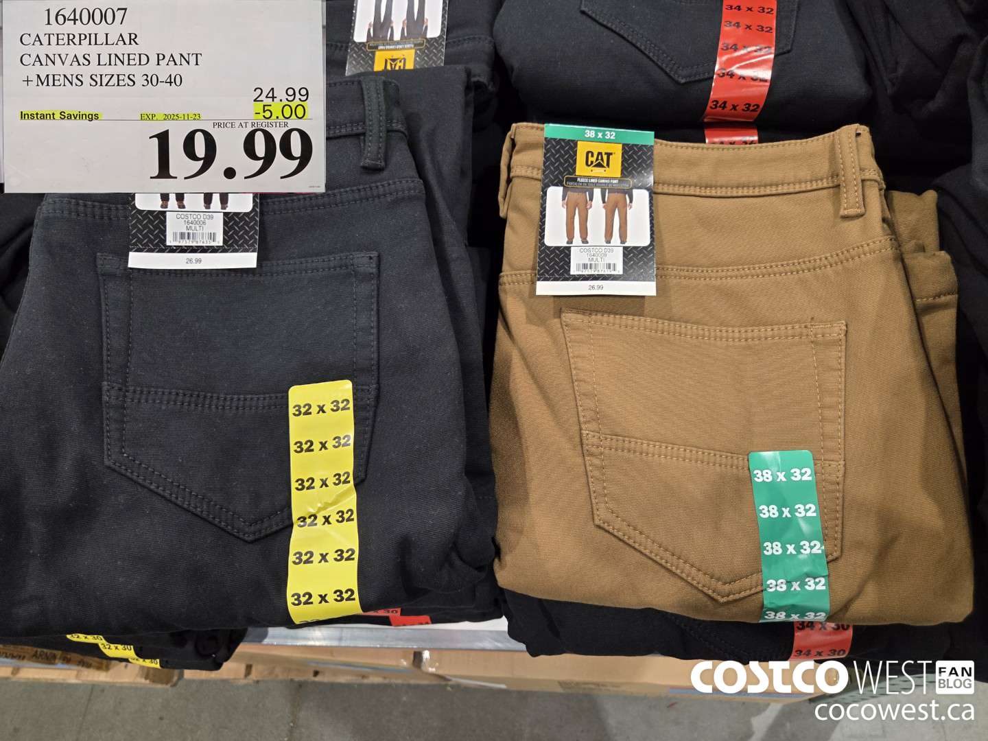 1640007 CATERPILLAR CANVAS LINED PANT MENS SIZES 30-40 ($5.00 INSTANT SAVINGS EXPIRES ON 2025-11-23) $19.99