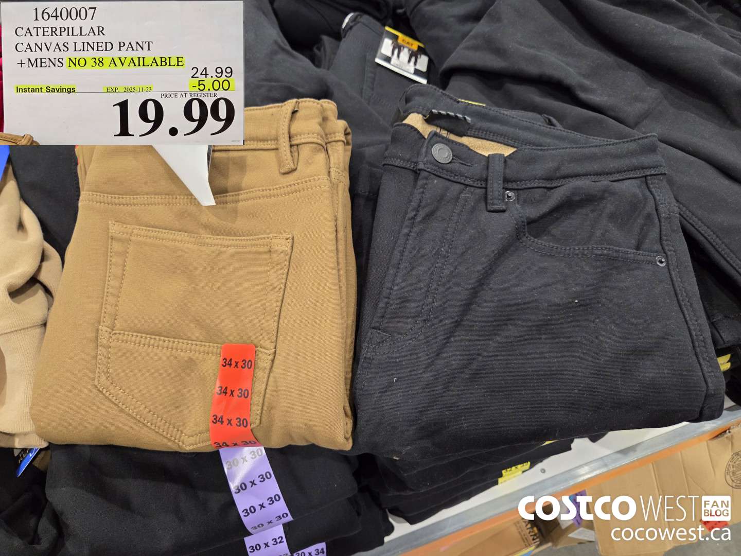 1640007 CATERPILLAR CANVAS LINED PANT MENS SIZES 30-40 ($5.00 INSTANT SAVINGS EXPIRES ON 2025-11-23) $19.99