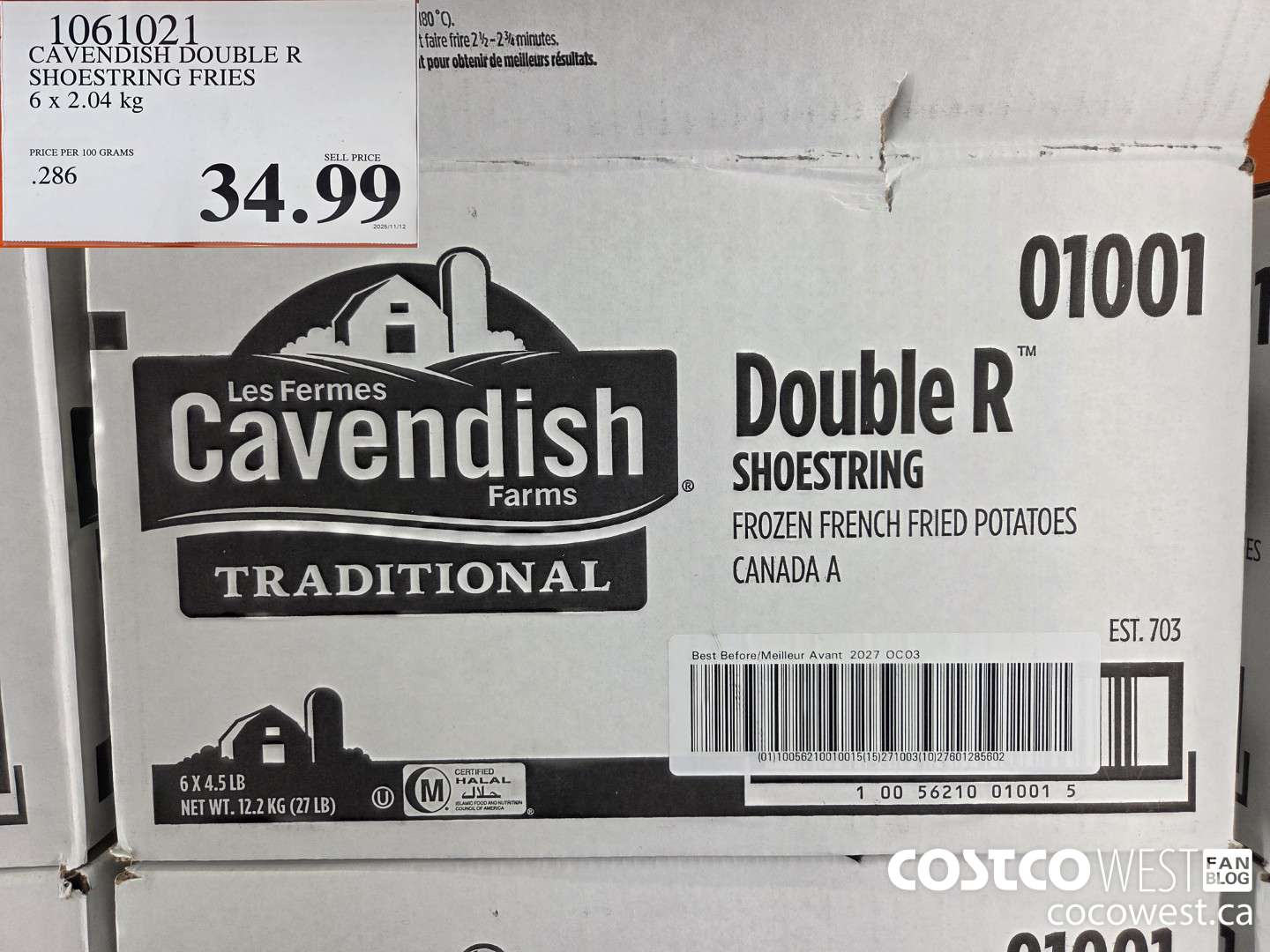 1061021 CAVENDISH DOUBLE R SHOESTRING FRIES 6 x 2.04 kg $34.99
