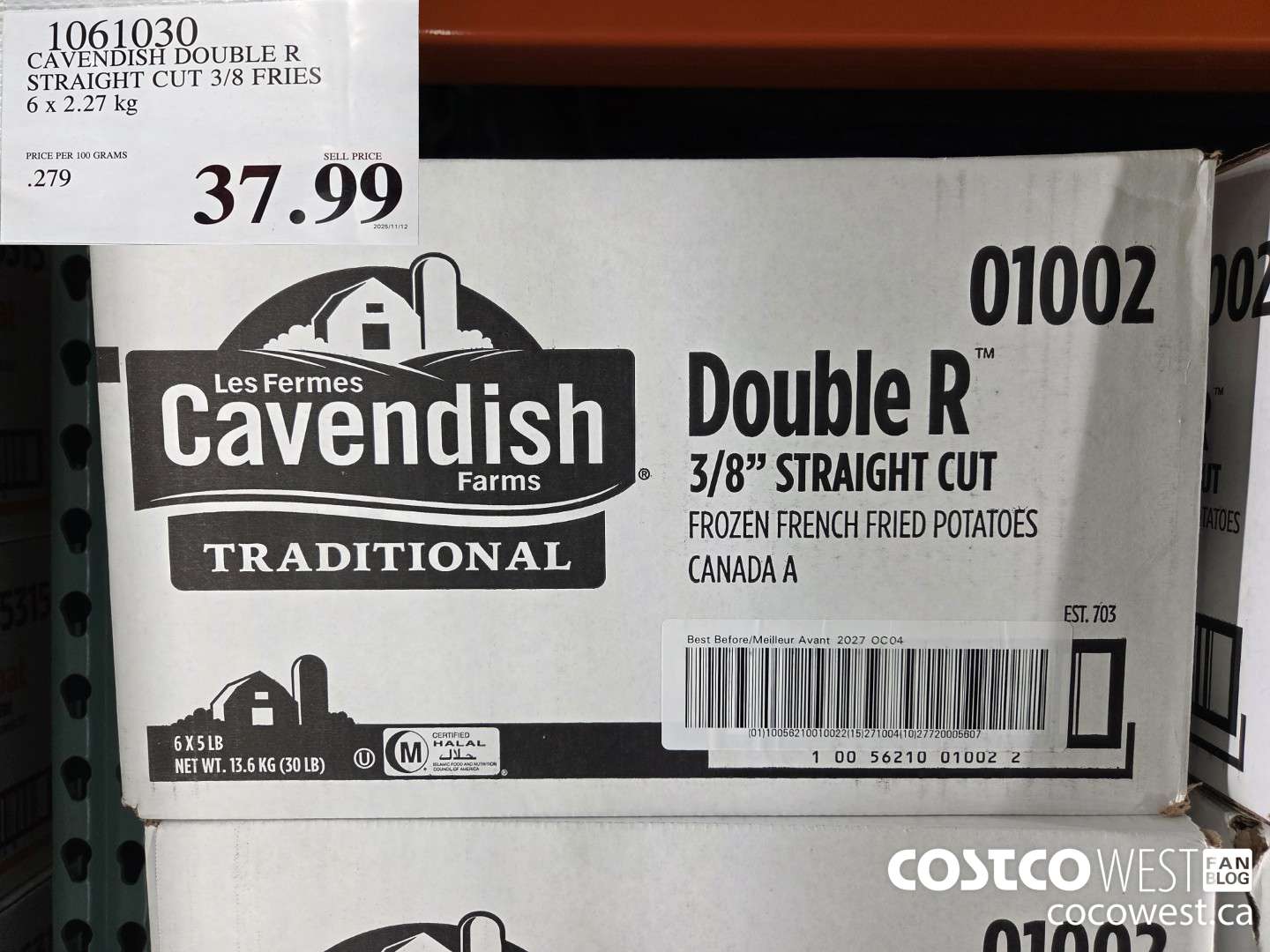1061030 CAVENDISH DOUBLE R STRAIGHT CUT 3/8 FRIES 6 x 2.27 kg $37.99