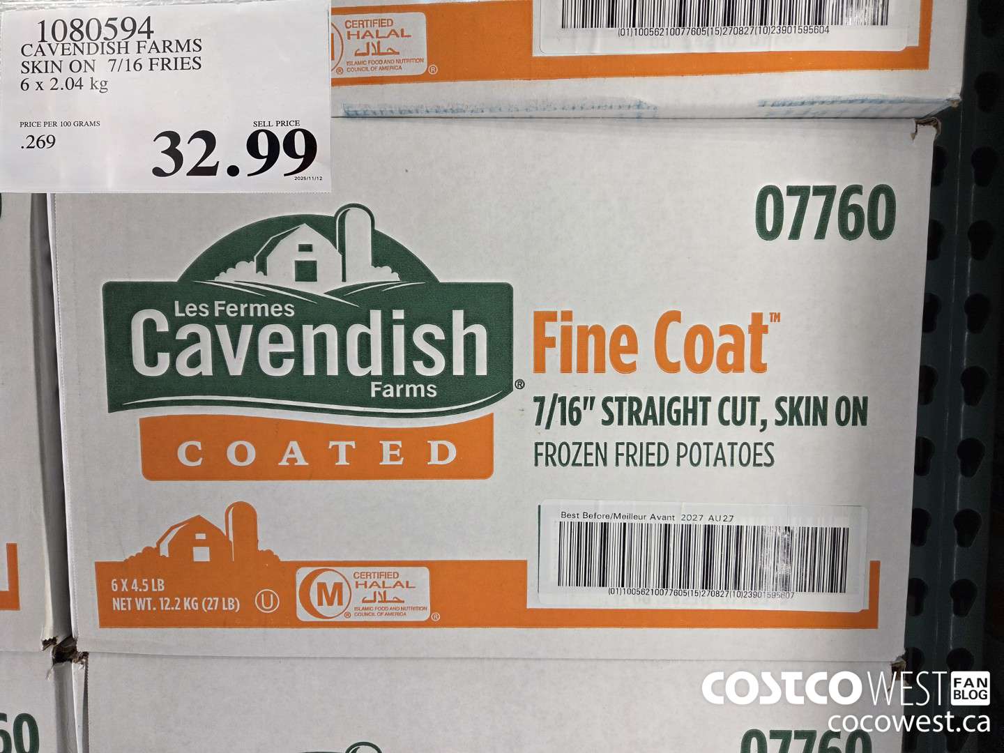 1080594 CAVENDISH FARMS SKIN ON 7/16 FRIES 6 x 2.04 kg $32.99