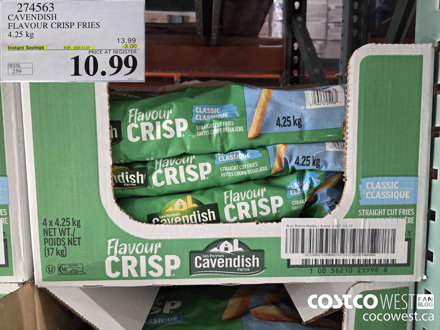 274563 CAVENDISH FLAVOUR CRISP FRIES 4.25 KG ($3.00 INSTANT SAVINGS EXPIRES ON 2025-11-23) $10.99