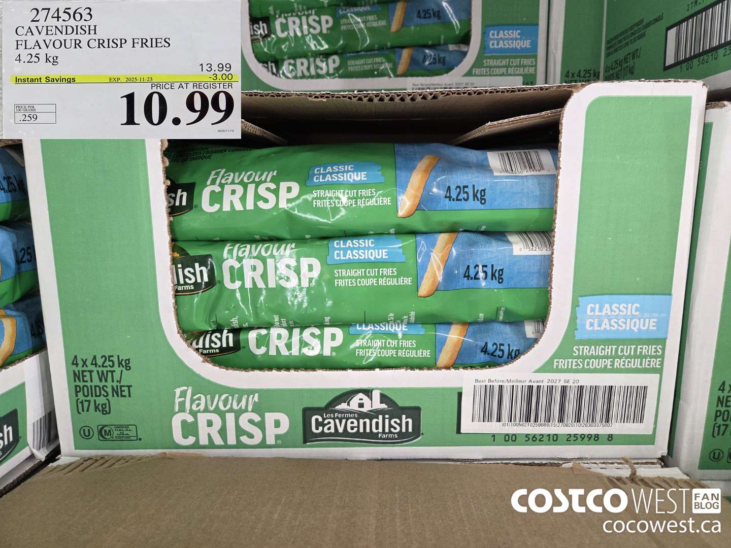 274563 CAVENDISH FLAVOUR CRISP FRIES 4.25 KG ($3.00 INSTANT SAVINGS EXPIRES ON 2025-11-23) $10.99