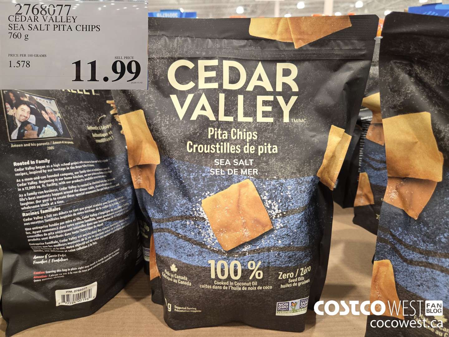 2768077 CEDAR VALLEY SEA SALT PITA CHIPS 760 g $11.99