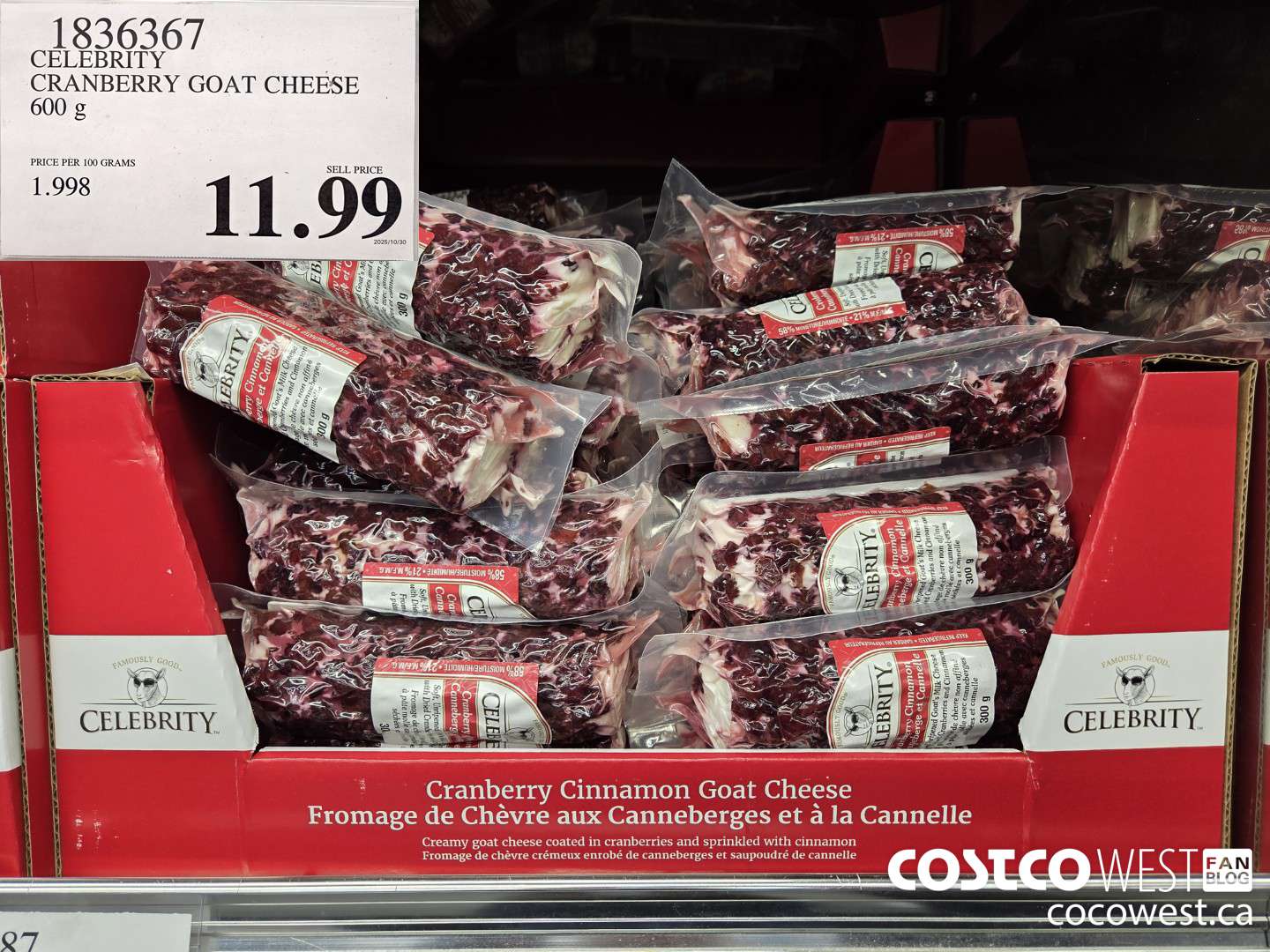 1836367 CELEBRITY CRANBERRY GOAT CHEESE 600G $11.99