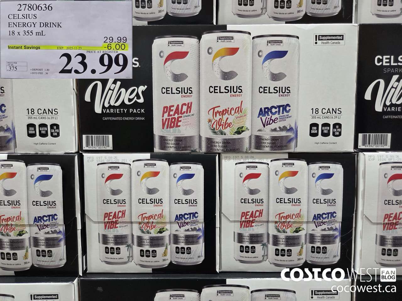 2780636 CELSIUS ENERGY DRINK 18 X 355ML ($6.00 INSTANT SAVINGS EXPIRES ON 2025-11-23) $23.99