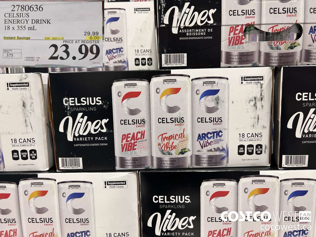 2780636 CELSIUS ENERGY DRINK 18 X 355ML ($6.00 INSTANT SAVINGS EXPIRES ON 2025-11-23) $23.99