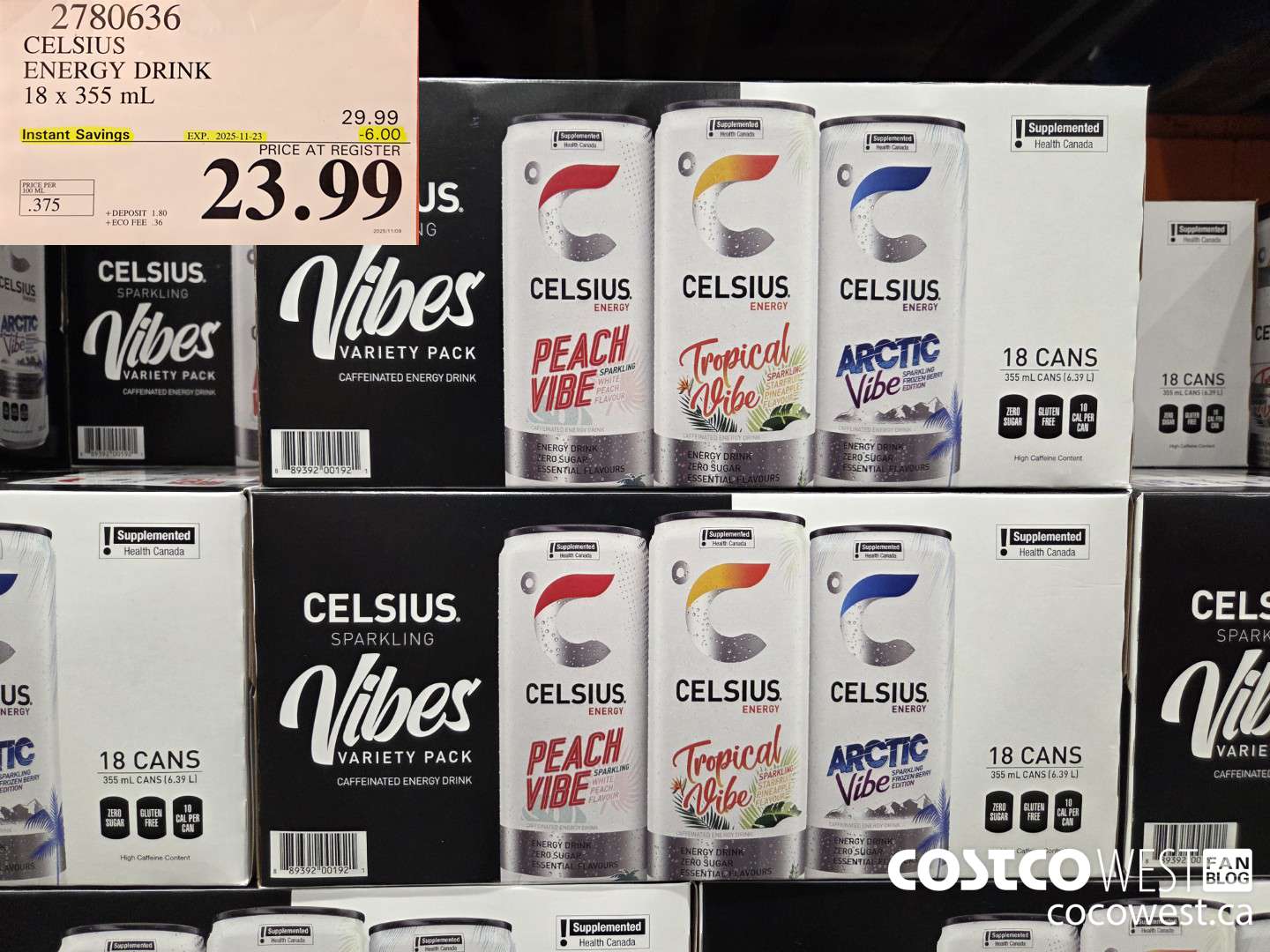 2780636 CELSIUS ENERGY DRINK 18 x 355 mL ($6.00 INSTANT SAVINGS EXPIRES ON 2025-11-23) $23.99