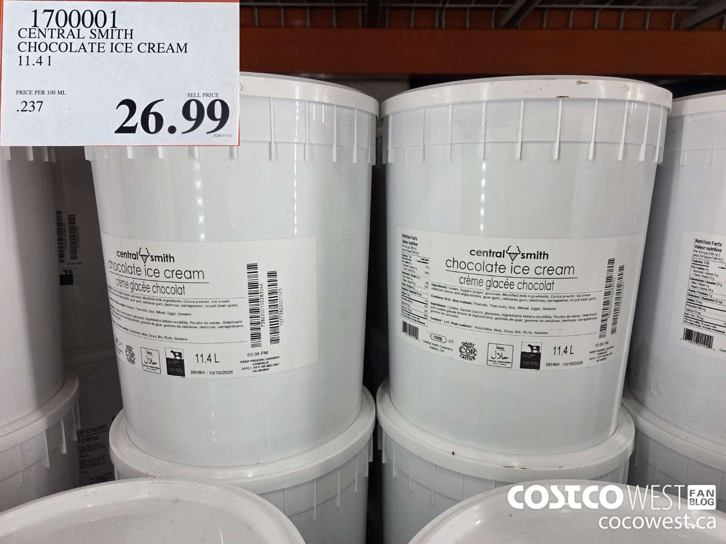 1700001 CENTRAL SMITH CHOCOLATE ICE CREAM 11.4 L $26.99