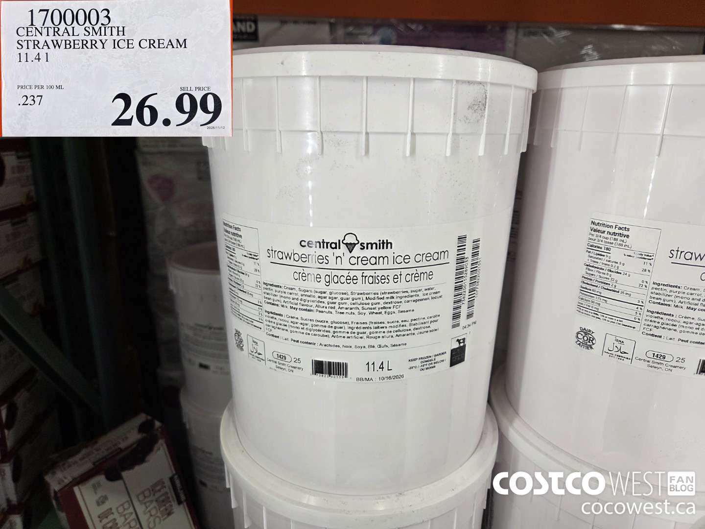 1700003 CENTRAL SMITH STRAWBERRY ICE CREAM 11.4 L $26.99