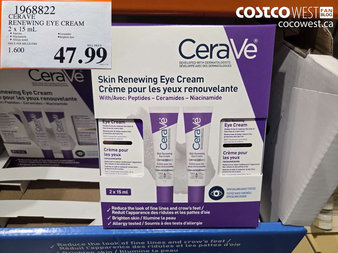 1968822 CERAVE RENEWING EYE CREAM 2 x 15 mL $47.99