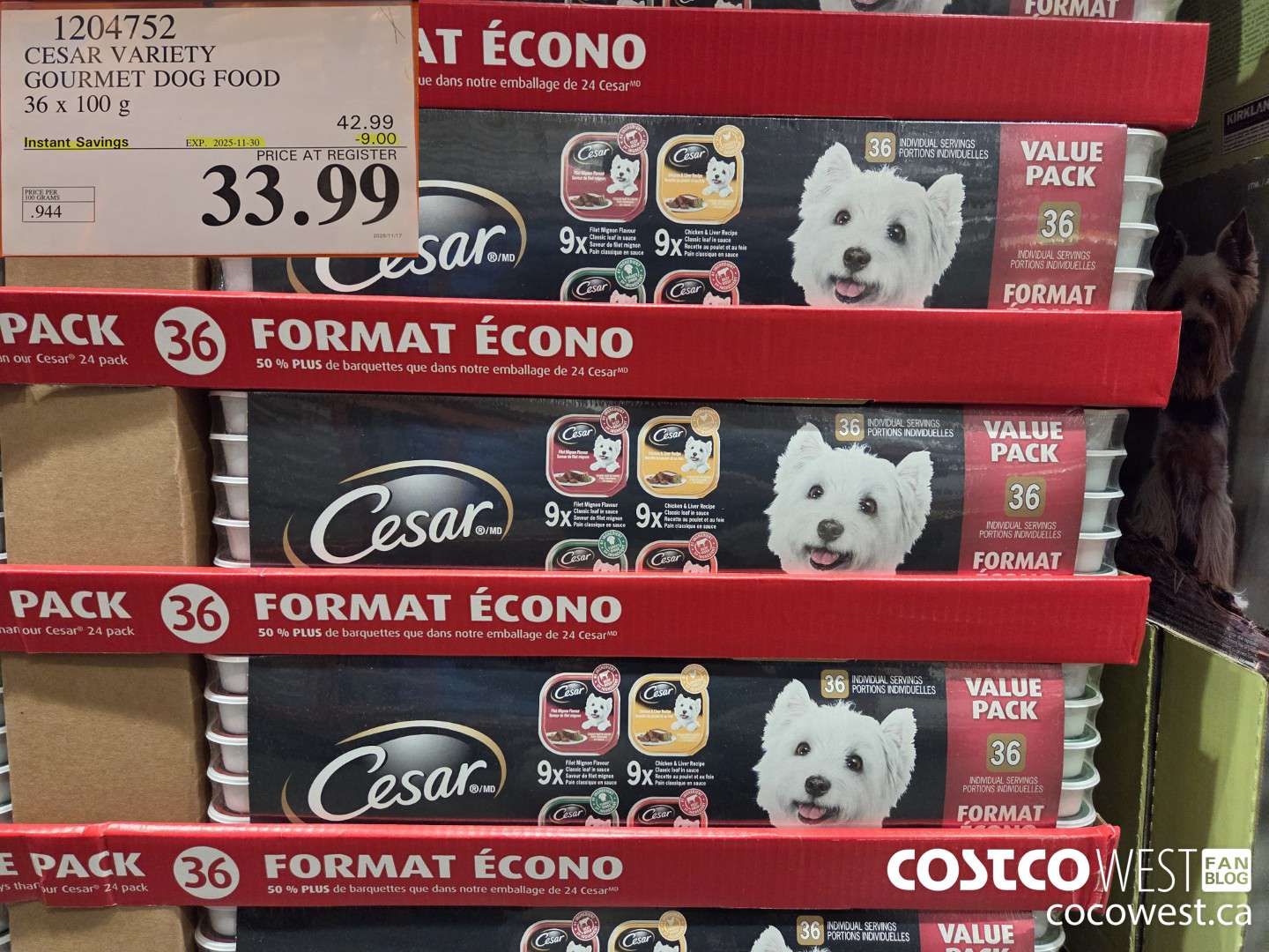 1204752 CESAR VARIETY GOURMET DOG FOOD 36 x 100 g ($9.00 INSTANT SAVINGS EXPIRES ON 2025-11-30) $33.99