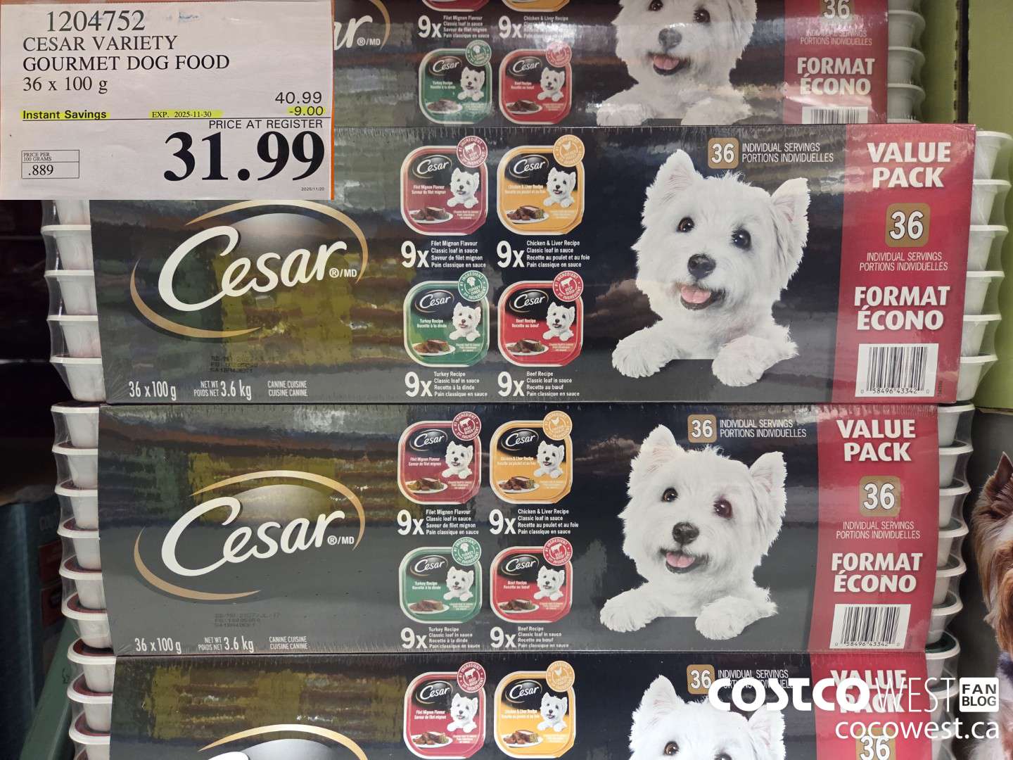 1204752 CESAR VARIETY GOURMET DOG FOOD 36 x 100 g ($9.00 INSTANT SAVINGS EXPIRES ON 2025-11-30) $31.99