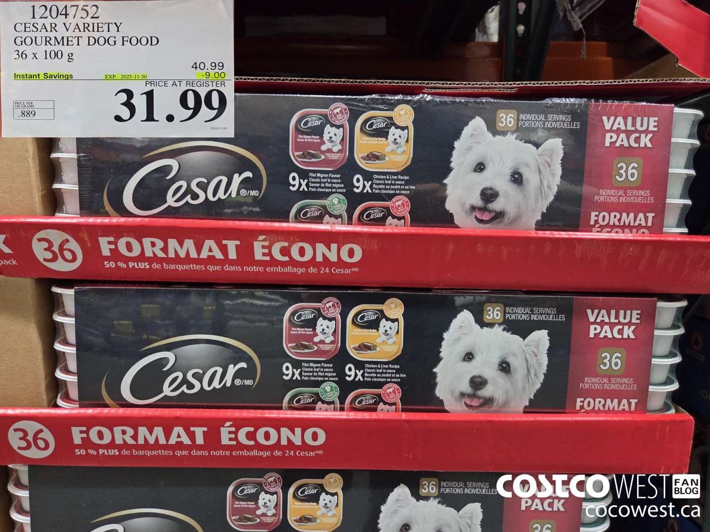 1204752 CESAR VARIETY GOURMET DOG FOOD 36 x 100 g ($9.00 INSTANT SAVINGS EXPIRES ON 2025-11-30) $31.99