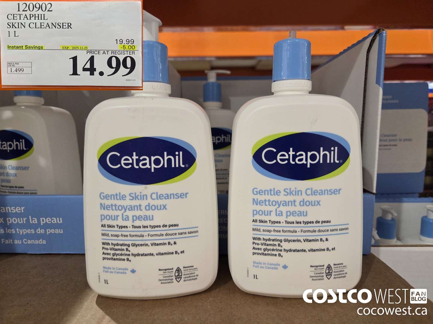 120902 CETAPHIL SKIN CLEANSER 1L ($5.00 INSTANT SAVINGS EXPIRES ON 2025-11-23) $14.99