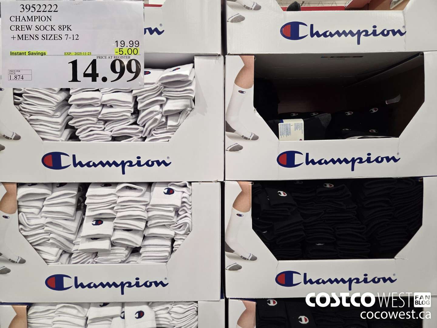 3952222 CHAMPION CREW SOCK 8PK MENS SIZES 7-12 ($5.00 INSTANT SAVINGS EXPIRES ON 2025-11-23) $14.99