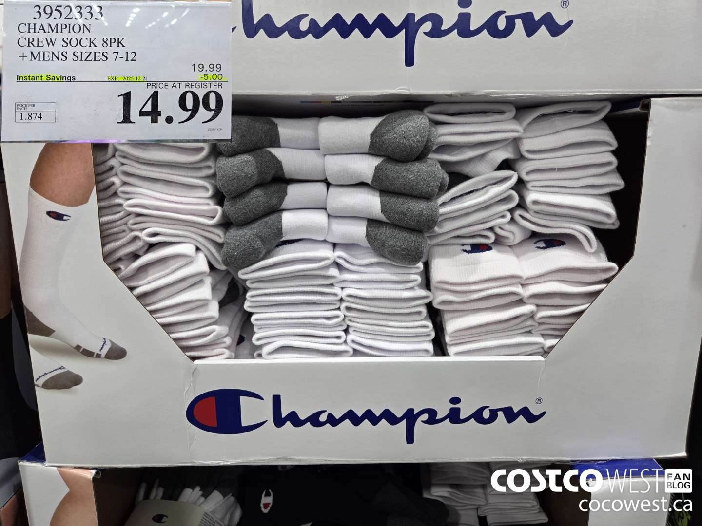3952333 CHAMPION CREW SOCK 8PK MENS SIZES 7-12 Pics ($5.00 INSTANT SAVINGS EXPIRES ON 2025-12-21) $14.99