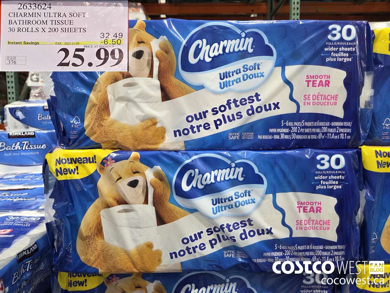 2633624 CHARMIN ULTRA SOFT BATHROOM TISSUE 30 ROLLS X 20 SHEETS ($6.50 INSTANT SAVINGS EXPIRES ON 2025-11-09) $25.99