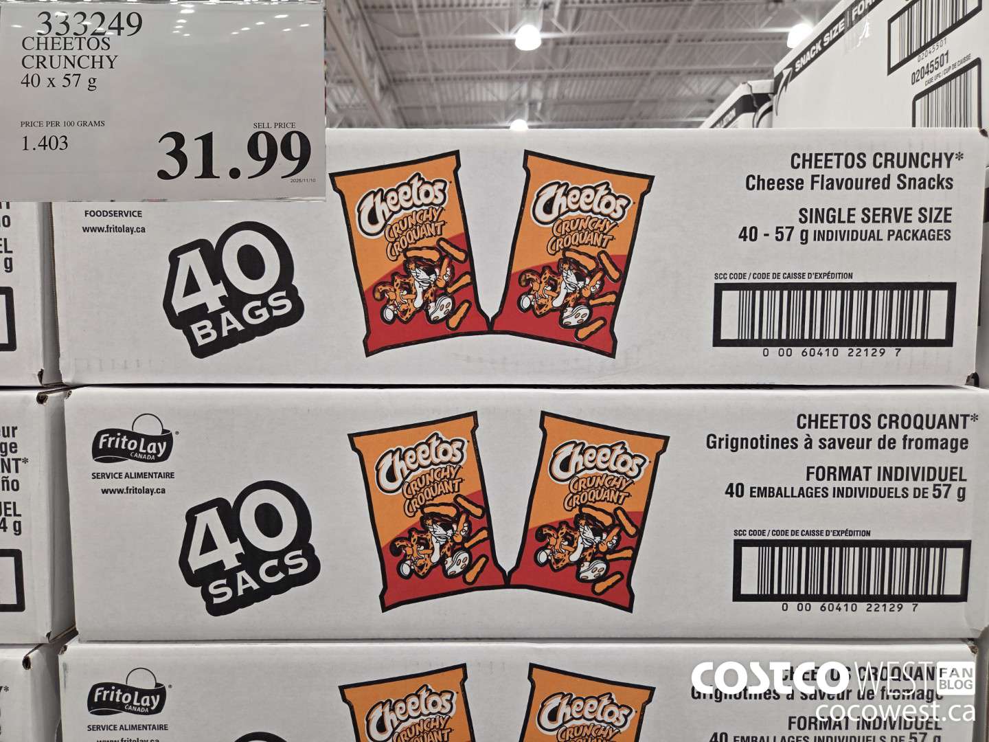 333249 CHEETOS CRUNCHY 40 x 57 g $31.99
