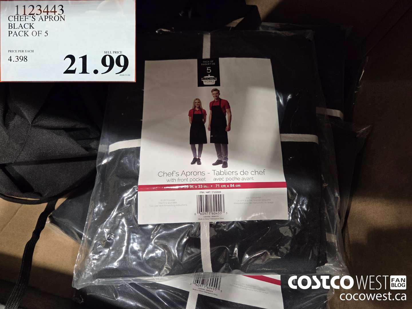 1123443 CHEF'S APRON BLACK PACK OF 5 $21.99